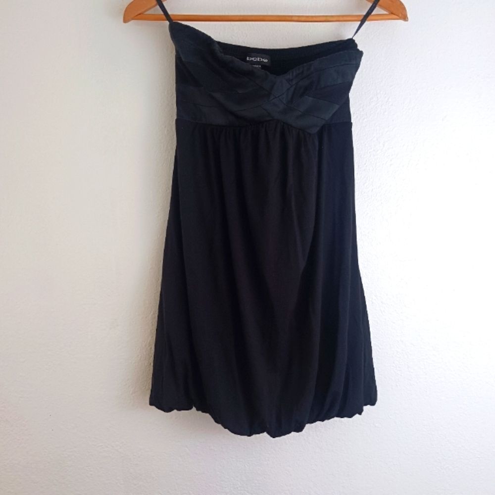 Bebe black strapless  Bubble Hem Dress size S